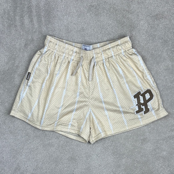 Inaka Power Beige Striped Athletic Shorts - Picture 1 of 4